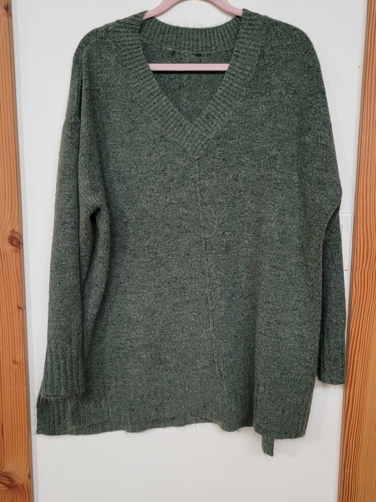 George Sweaters - George Ultra Soft V-Neck Olive Green Knit High-Low Sweater